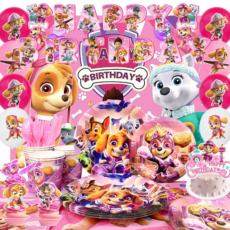 PAW Patrol Kids Birthday Party Decorations Tableware Supplies Plates Cake Topper