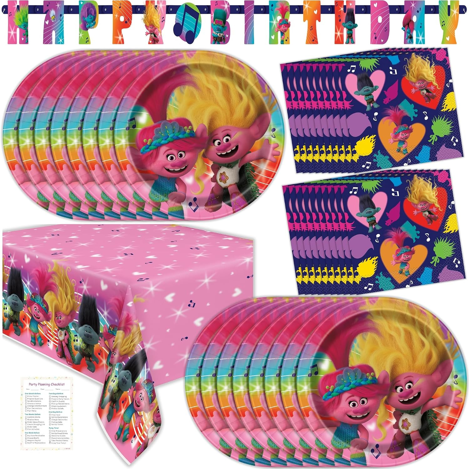 Trolls Birthday Party Decorations for 16 – Bundle with Trolls Plates and Napkins