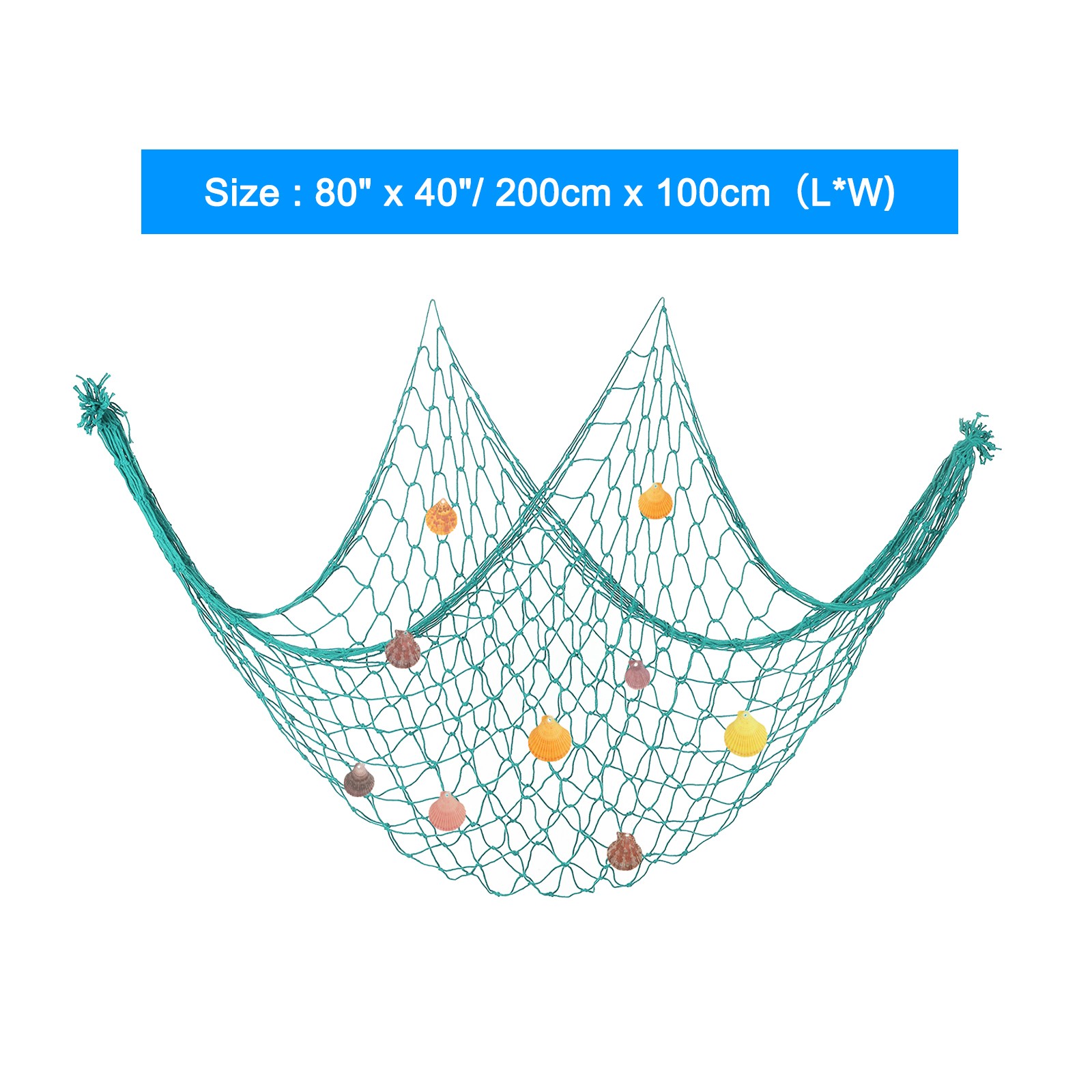 Decorative Fishing Net 40″x80″ Fish Net DECOR with Shell Lake Blue