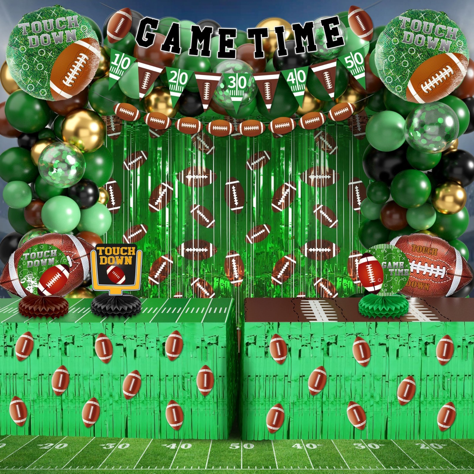 114 PCS Football Party Decorations – Super Bowl Supplies, Foil Curtains, Balloon