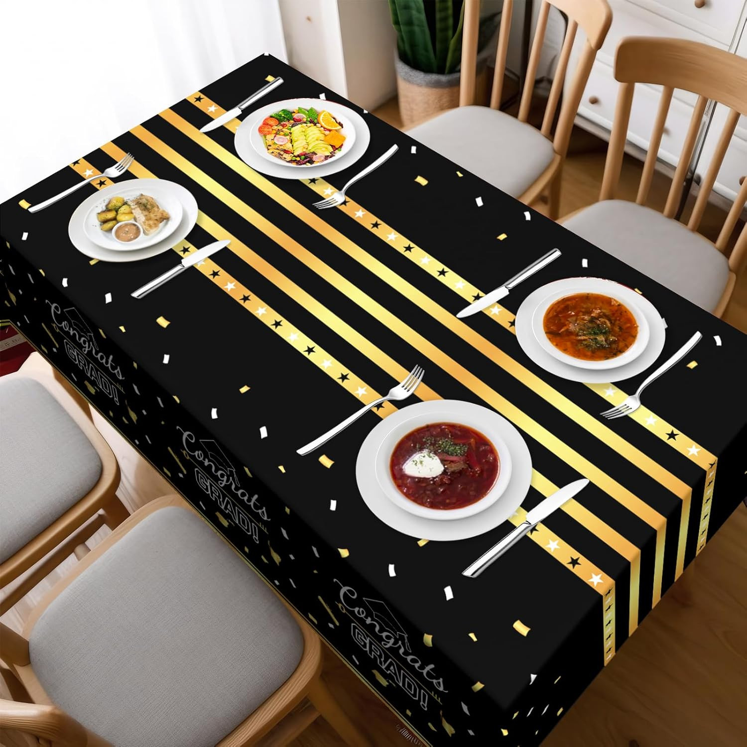 3Pcs 54×108″ Class of 2026 Graduation Tablecloth Congrats Grad Party Supplies